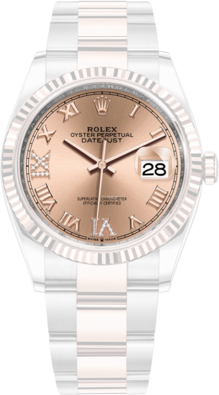 Rolex,Datejust 36 36mm,36mm,Rose Gold,Stainless Steel,Rose,Automatic,Day,70hours,126231,126231-0028