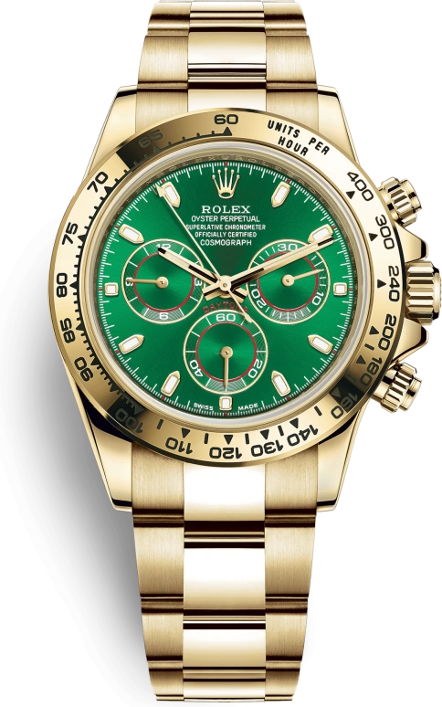 Rolex,Daytona 40mm,40mm,Yellow Gold,Green,Automatic,Chronograph,72hours,Russell Westbrook,Ángel Di María,David Beckham,Central Cee,Neymar,116508,116508-0013