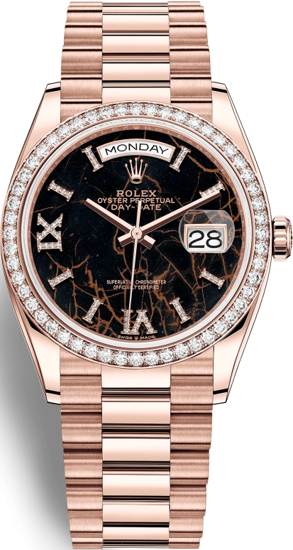 Rolex,Day-Date 36 36mm,36mm,Everose Gold,Black,Automatic,Date,Day,128345RBR,128345RBR-0044