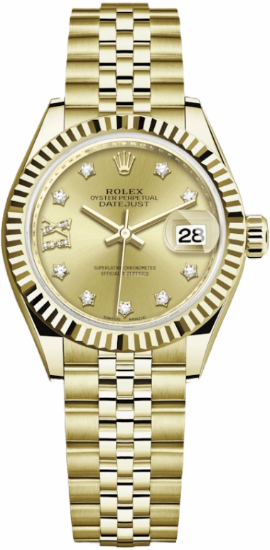 Rolex,Lady-Datejust 28mm,28mm,Yellow Gold,Champagne,Automatic,Day,55hours,279178,279178-0014