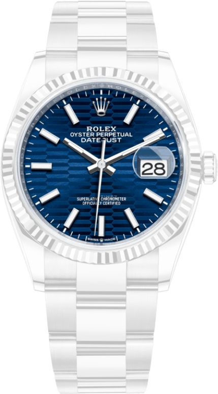 Rolex,Datejust 36 36mm,36mm,White Gold,Stainless Steel,Blue,Automatic,Day,70hours,126234,126234-0050