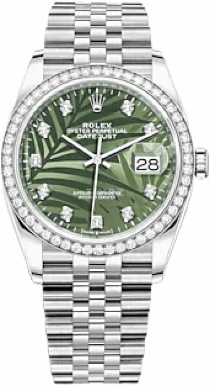 Rolex,Datejust 36 36mm,36mm,White Gold,Stainless Steel,Green,Automatic,Day,70hours,126284RBR,126284RBR-0047
