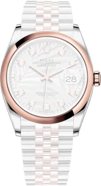 Rolex,Datejust 36 36mm,36mm,Rose Gold,Stainless Steel,Silver,Automatic,Day,70hours,126201,126201-0037