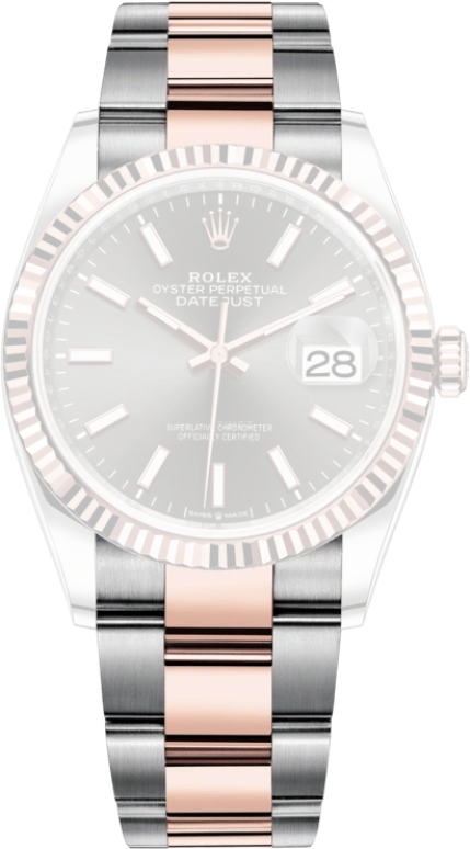 Rolex,Datejust 36 36mm,36mm,Rose Gold,Stainless Steel,Grey,Automatic,Day,70hours,126231,126231-0014
