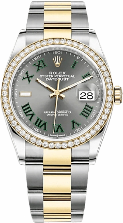 Rolex,Datejust 36 36mm,36mm,Yellow Gold,Stainless Steel,Grey,Automatic,Day,70hours,126283RBR,126283RBR-0022