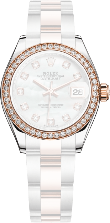 Rolex,Lady-Datejust 28mm,28mm,Everose Gold,Oystersteel,White,Automatic,Day,55hours,279381RBR,279381RBR-0014