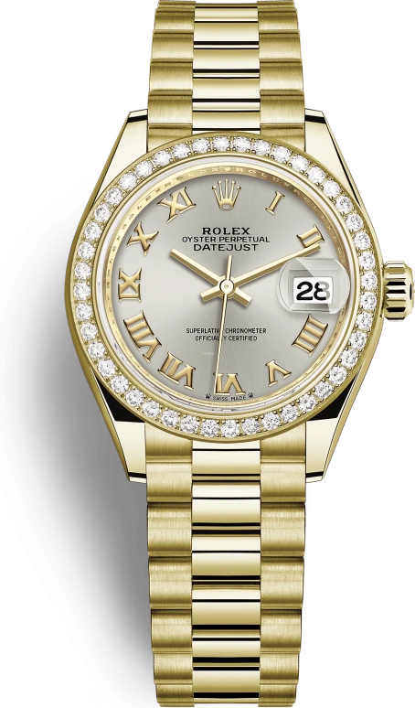 Rolex,Lady-Datejust 28mm,28mm,Yellow Gold,Silver,Automatic,Day,55hours,279138RBR,279138RBR-0017