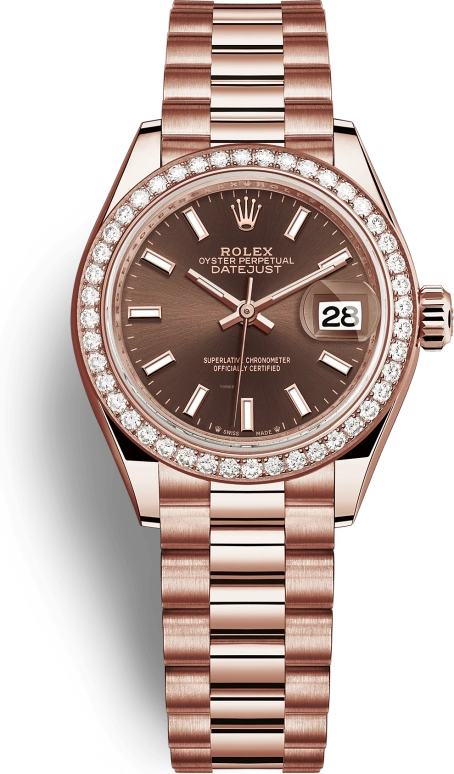 Rolex,Lady-Datejust 28mm,28mm,Rose Gold,Brown,Automatic,Day,55hours,279135RBR,279135RBR-0005