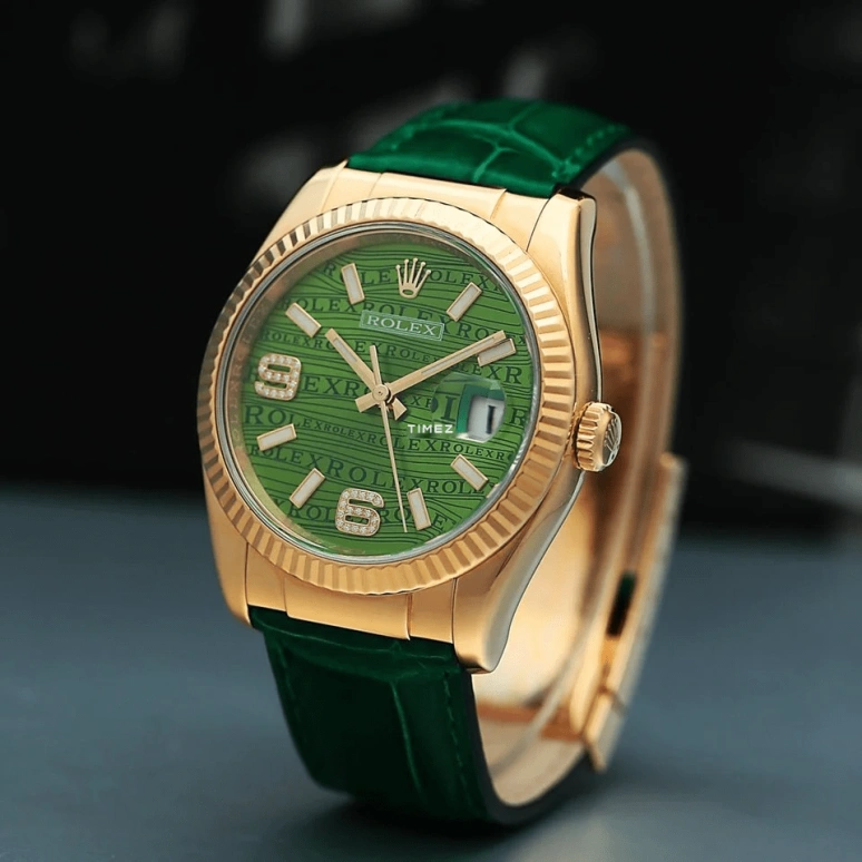 Rolex,Datejust 36 36mm,36mm,Yellow Gold,Green,Automatic,Day,48hours,116138