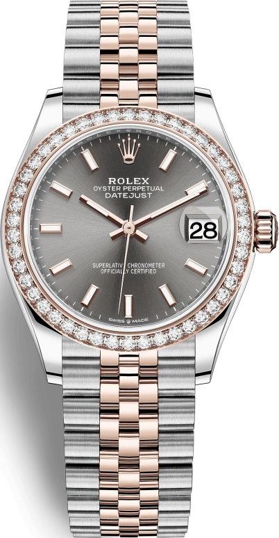 Rolex,Datejust 31 31mm,31mm,Rose Gold,Stainless Steel,Grey,Automatic,Day,55hours,278381RBR,278381RBR-0018