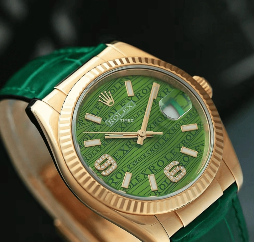 Rolex,Datejust 36 36mm,36mm,Yellow Gold,Green,Automatic,Day,48hours,116138