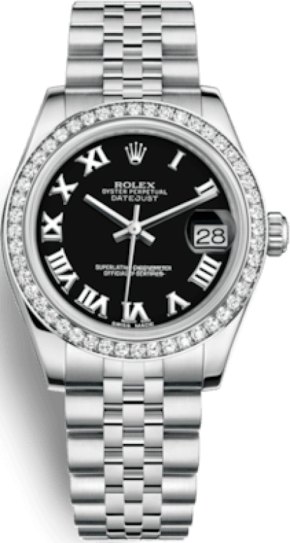 Rolex,Datejust 31 31mm,31mm,White Gold,Stainless Steel,Black,Automatic,Day,48hours,178384,178384-0039