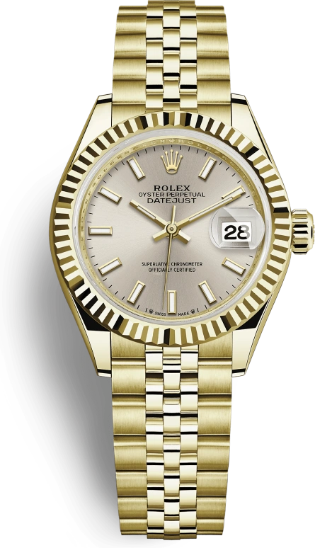 Rolex,Lady-Datejust 28mm,28mm,Yellow Gold,Silver,Automatic,Day,55hours,279178,279178-0006