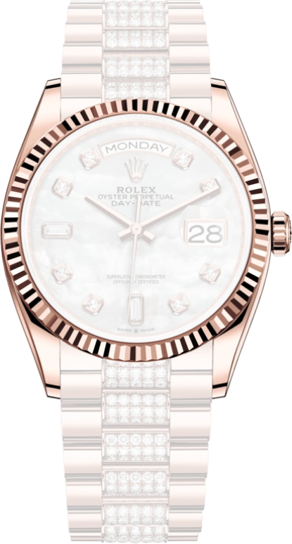 Rolex,Day-Date 36 36mm,36mm,Rose Gold,White,Silver,Automatic,Date,Day,128235,128235-0032