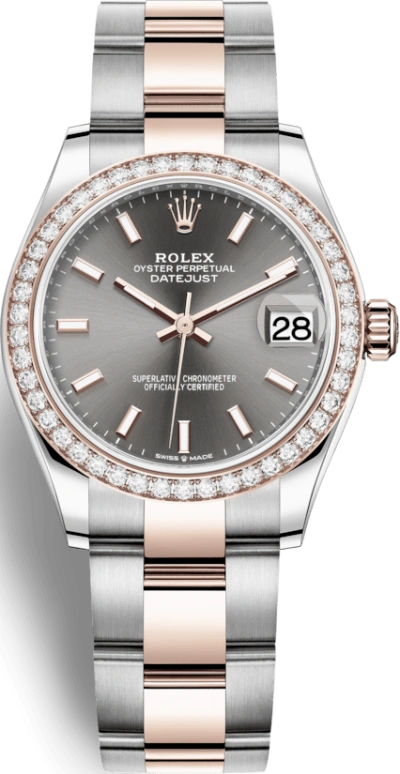 Rolex,Datejust 31 31mm,31mm,Stainless Steel,Everose Gold,Grey,Automatic,Day,55hours,278381RBR,278381RBR-0017