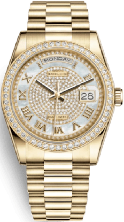 Rolex,Day-Date 36 36mm,36mm,Yellow Gold,White,Gold,Automatic,Date,Day,118348,118348-0040