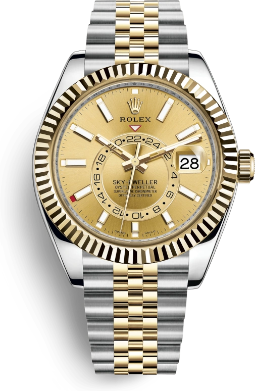 Rolex,Sky-Dweller 42mm,42mm,Yellow Gold,Stainless Steel,Champagne,Automatic,Annual Calendar,Month,Date,326933,326933-0004
