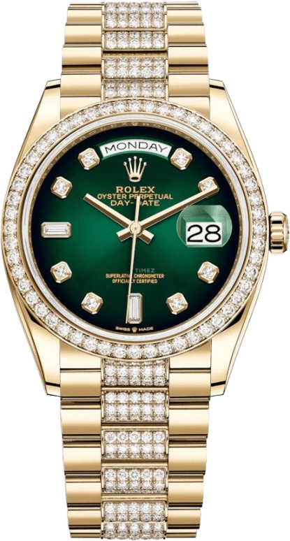 Rolex,Day-Date 36 36mm,36mm,Yellow Gold,Green,Automatic,Date,Day,Conor McGrego,128348RBR,128348RBR-0036