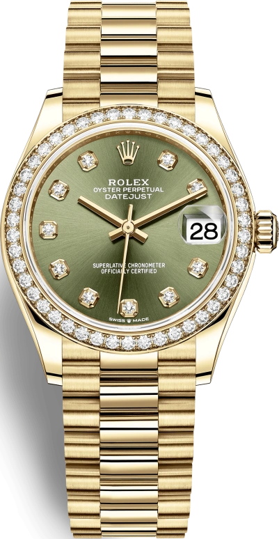 Rolex,Datejust 31 31mm,31mm,Yellow Gold,Green,Automatic,Day,55hours,278288RBR,278288RBR-0007