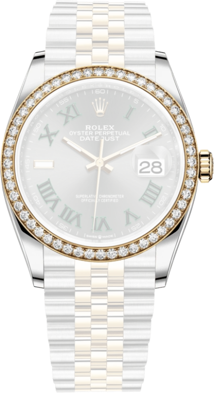 Rolex,Datejust 36 36mm,36mm,Yellow Gold,Oystersteel,Grey,Automatic,Day,70hours,126283RBR,126283RBR-0021