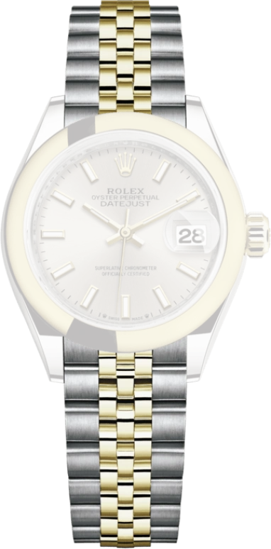 Rolex,Lady-Datejust 28mm,28mm,Yellow Gold,Stainless Steel,Silver,Automatic,Day,55hours,279163,279163-0019