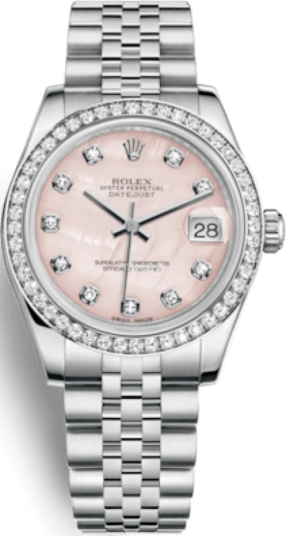 Rolex,Datejust 31 31mm,31mm,White Gold,Stainless Steel,Pink,Automatic,Day,48hours,178384,178384-0047