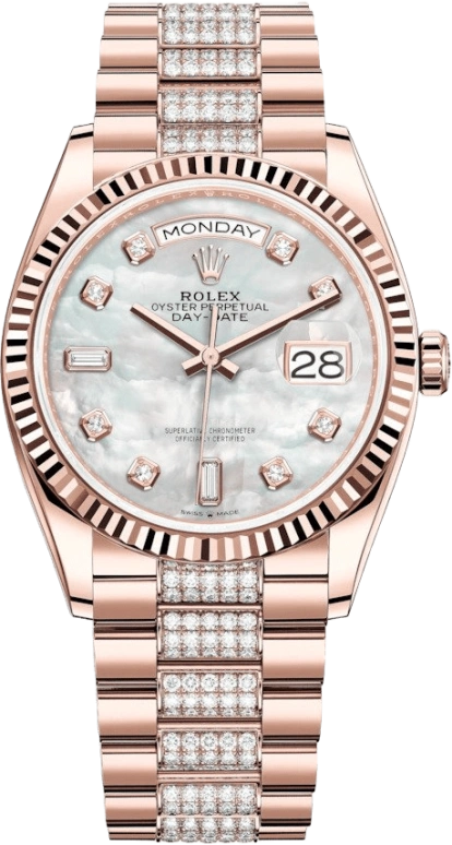 Rolex,Day-Date 36 36mm,36mm,Rose Gold,White,Silver,Automatic,Date,Day,128235,128235-0032