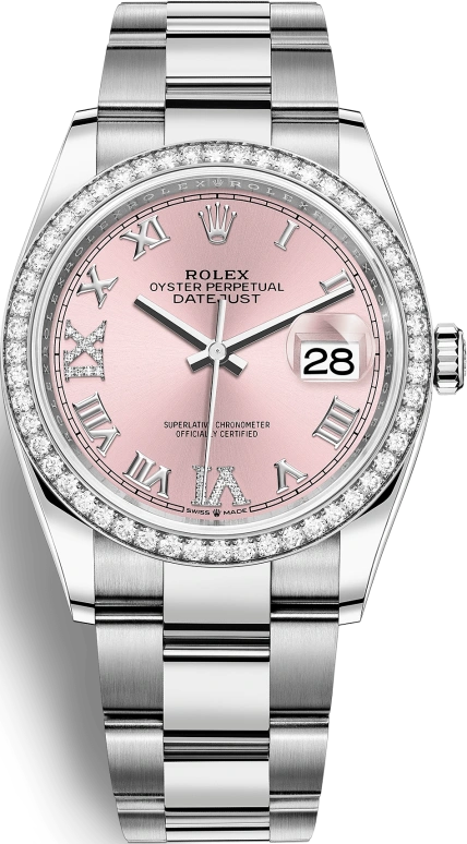 Rolex,Datejust 36 36mm,36mm,White Gold,Stainless Steel,Pink,Automatic,Day,70hours,126284RBR,126284RBR-0024