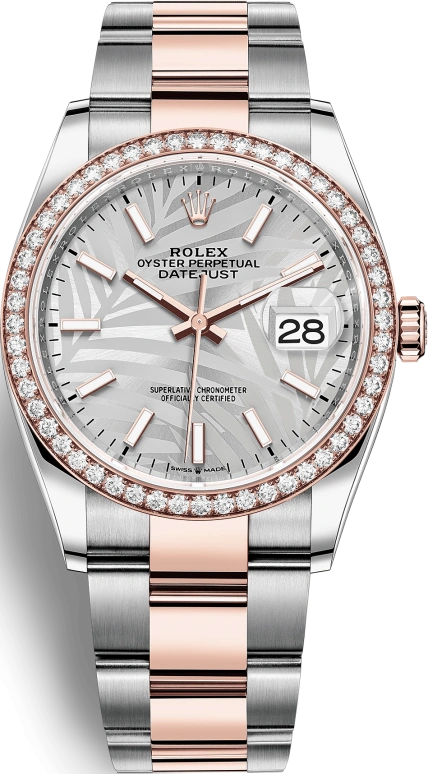 Rolex,Datejust 36 36mm,36mm,Rose Gold,Stainless Steel,Silver,Automatic,Day,70hours,126281RBR,126281RBR-0020