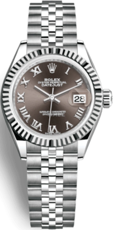 Rolex,Lady-Datejust 28mm,28mm,White Gold,Stainless Steel,Grey,Automatic,Day,55hours,279174,279174-0013
