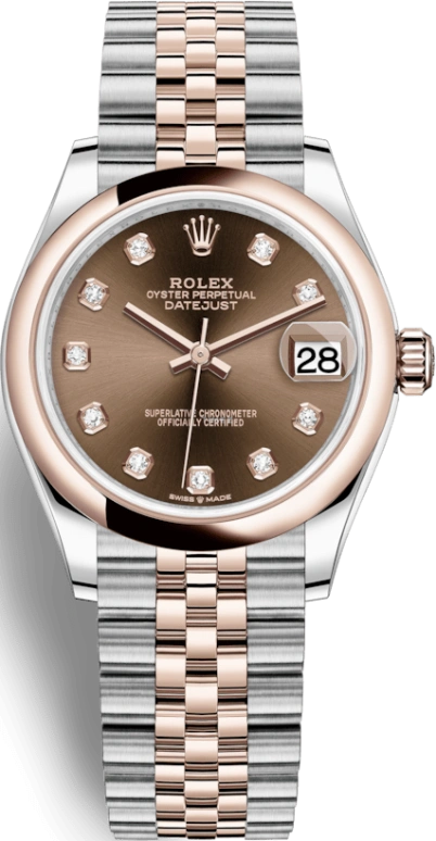 Rolex,Datejust 31 31mm,31mm,Rose Gold,Stainless Steel,Brown,Automatic,Day,55hours,278241,278241-0028