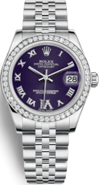 Rolex,Datejust 31 31mm,31mm,White Gold,Stainless Steel,Purple,Automatic,Day,48hours,178384,178384-0013