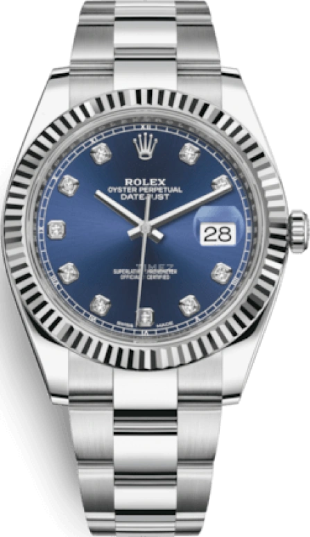 Rolex,Datejust 41 41mm,41mm,White Gold,Stainless Steel,Blue,Automatic,Day,70hours,126334,126334-0015