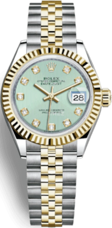 Rolex,Lady-Datejust 28mm,28mm,Yellow Gold,Stainless Steel,Green,Automatic,Day,55hours,279173,279173-0015