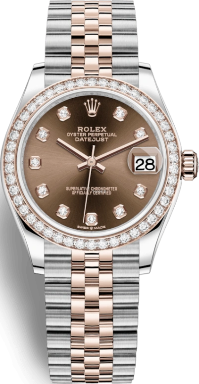 Rolex,Datejust 31 31mm,31mm,Rose Gold,Stainless Steel,Brown,Automatic,Day,55hours,278381RBR,278381RBR-0028
