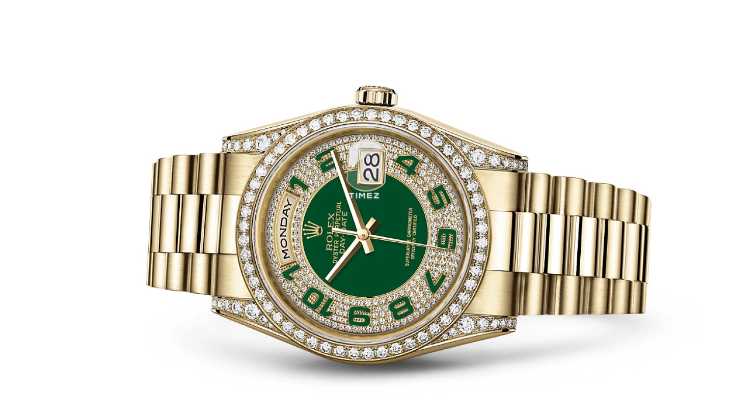 Rolex,Day-Date 36 36mm,36mm,Yellow Gold,Green,Automatic,Date,Day,118388,118388-0053