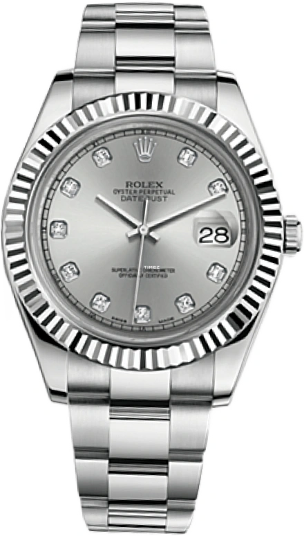 Rolex,Datejust II 41mm,41mm,White Gold,Oystersteel,Silver,Automatic,Day,48hours,116334,116334-0007