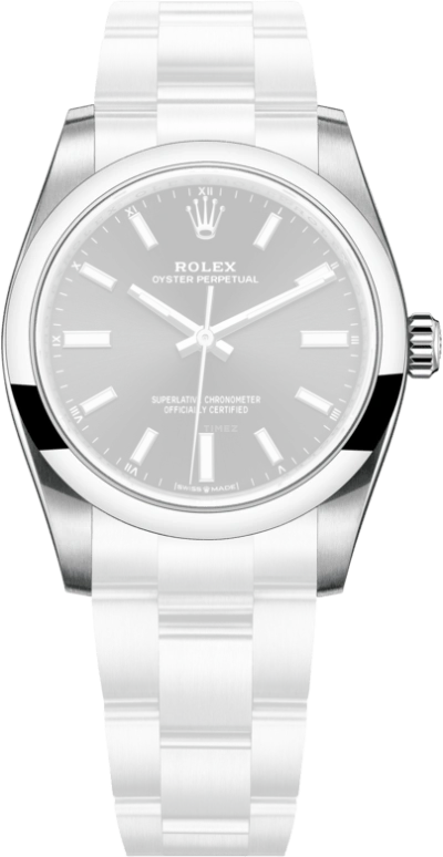 Rolex,Oyster Perpetual 34mm,34mm,Stainless Steel,Black,Automatic,55hours,In-house Caliber,124200,124200-0002