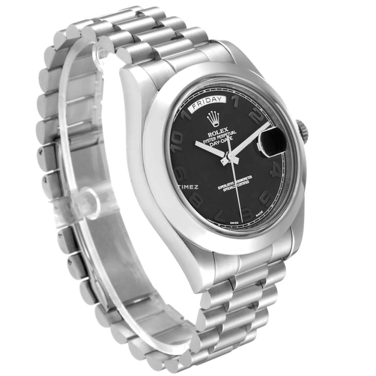 Rolex,Day-Date II 41mm,41mm,Platinum,Black,Automatic,Date,Day,218206,218206-0003