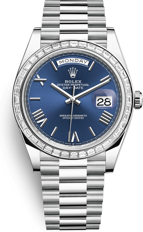 Rolex,Day-Date 40 40mm,40mm,Platinum,Blue,Automatic,Date,Day,228396TBR,228396TBR-0026