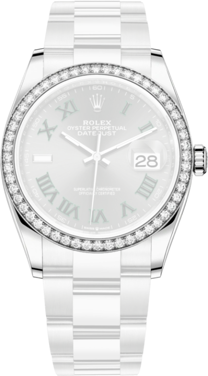 Rolex,Datejust 36 36mm,36mm,White Gold,Stainless Steel,Grey,Automatic,Day,70hours,126284RBR,126284RBR-0038
