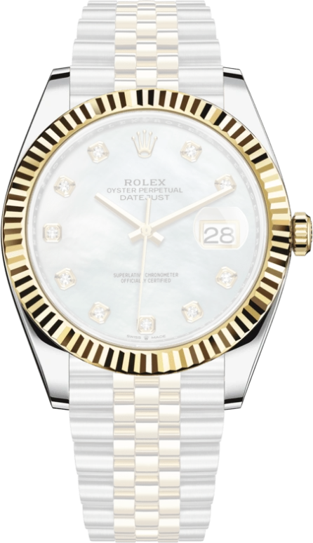 Rolex,Datejust 41 41mm,41mm,Yellow Gold,Stainless Steel,White,Automatic,Day,70hours,126333,126333-0018