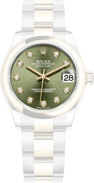 Rolex,Datejust 31 31mm,31mm,Yellow Gold,Stainless Steel,Green,Automatic,Day,55hours,278243,278243-0029