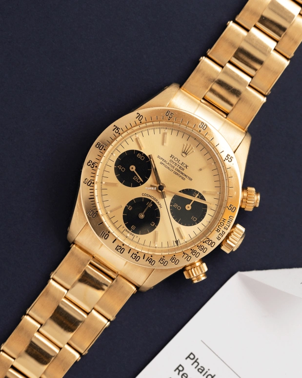 Rolex,Daytona 36mm,36mm,Yellow Gold,Black,Gold,Handwound,Chronograph,48hours,6265,6265-Oyster YG