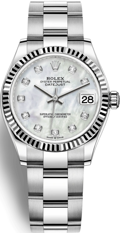 Rolex,Datejust 31 31mm,31mm,White Gold,Stainless Steel,White,Automatic,Day,55hours,278274,278274-0005