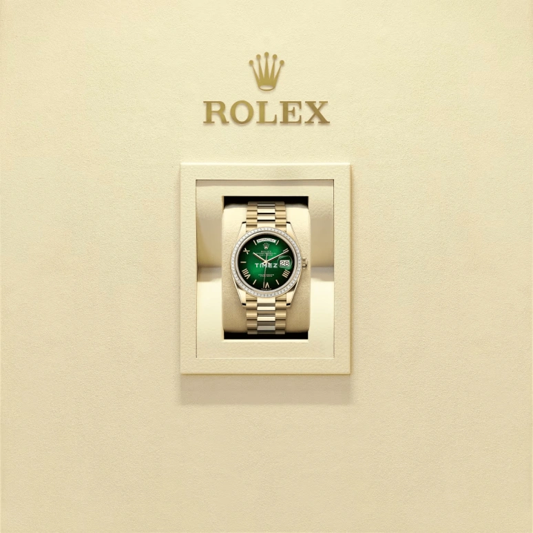 Rolex,Day-Date 36 36mm,36mm,Yellow Gold,Green,Automatic,Date,Day,128398TBR,128398TBR-0028