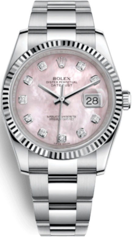 Rolex,Datejust 36 36mm,36mm,White Gold,Stainless Steel,Pink,Automatic,Day,48hours,116234,116234-0150