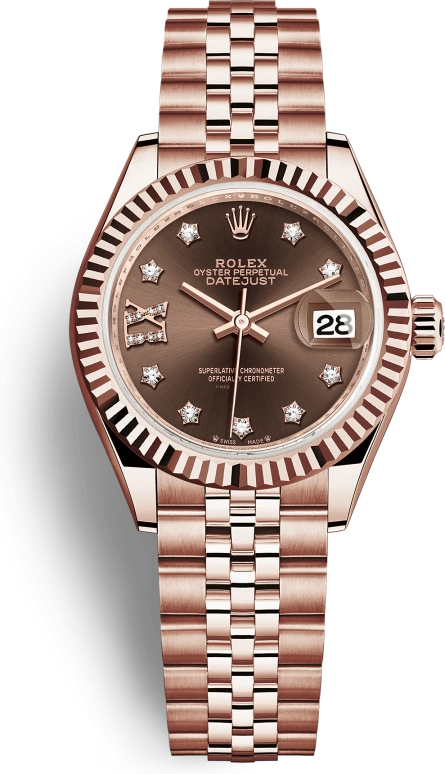 Rolex,Lady-Datejust 28mm,28mm,Rose Gold,Brown,Automatic,Day,55hours,279175,279175-0004