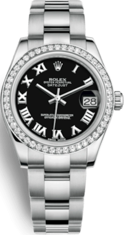 Rolex,Datejust 31 31mm,31mm,White Gold,Stainless Steel,Black,Automatic,Day,48hours,178384,178384-0055