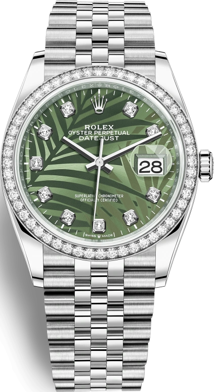 Rolex,Datejust 36 36mm,36mm,White Gold,Stainless Steel,Green,Automatic,Day,70hours,126284RBR,126284RBR-0047